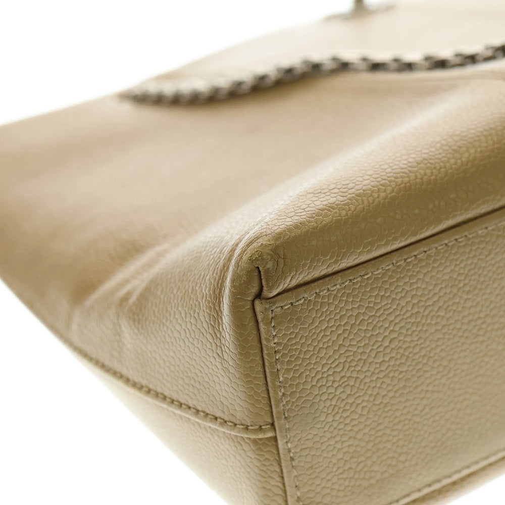 CHANEL(シャネル) ココマーク キャビアスキン レザー チェーントートバッグ シルバー金具 ベージュ 6番台