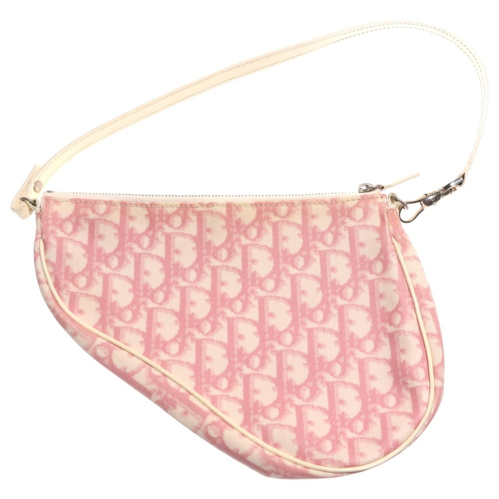 Christian Dior(クリスチャンディオール) トロッター PVCレザー切替サドルバッグ ハンドバッグ ピンク/ホワイト