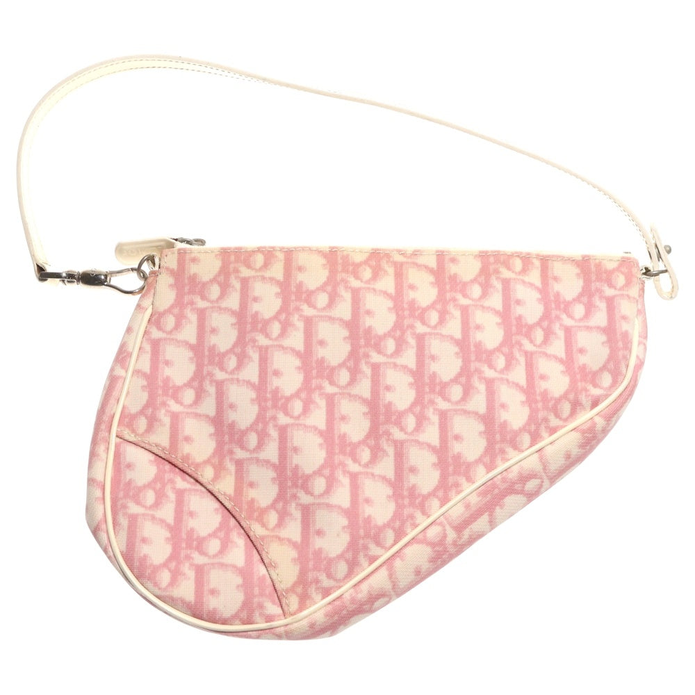 Christian Dior(クリスチャンディオール) トロッター PVCレザー切替サドルバッグ ハンドバッグ ピンク/ホワイト