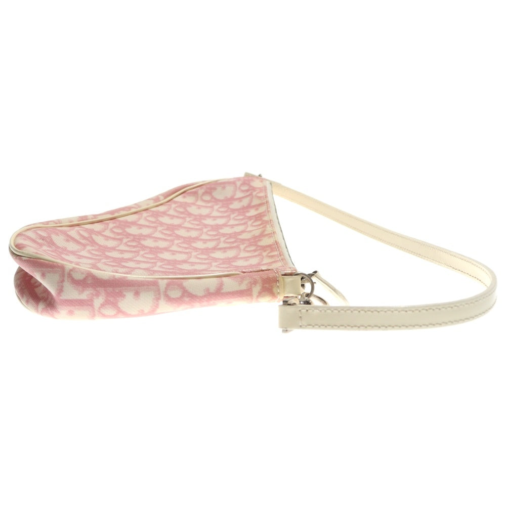 Christian Dior(クリスチャンディオール) トロッター PVCレザー切替サドルバッグ ハンドバッグ ピンク/ホワイト