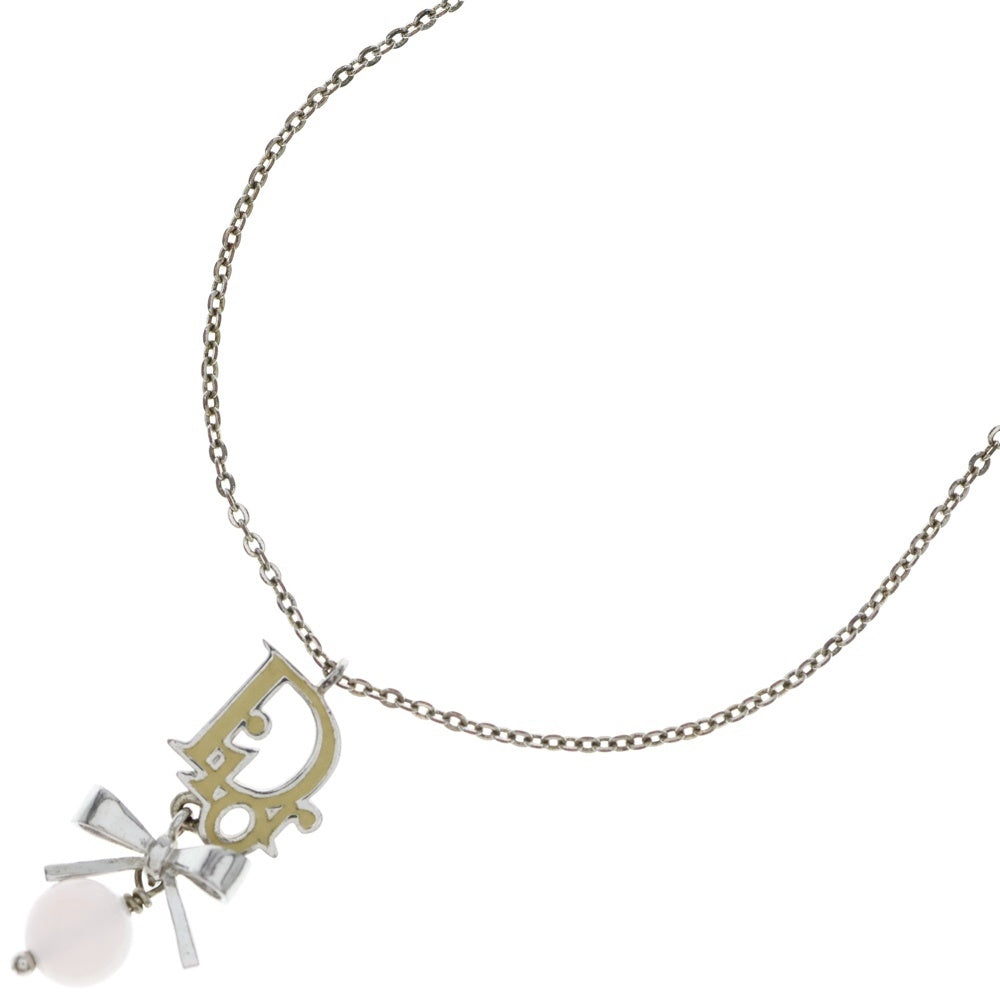 DIOR(ディオール) チャーム リボン ネックレス ペンダント ピンク チェーン シルバー