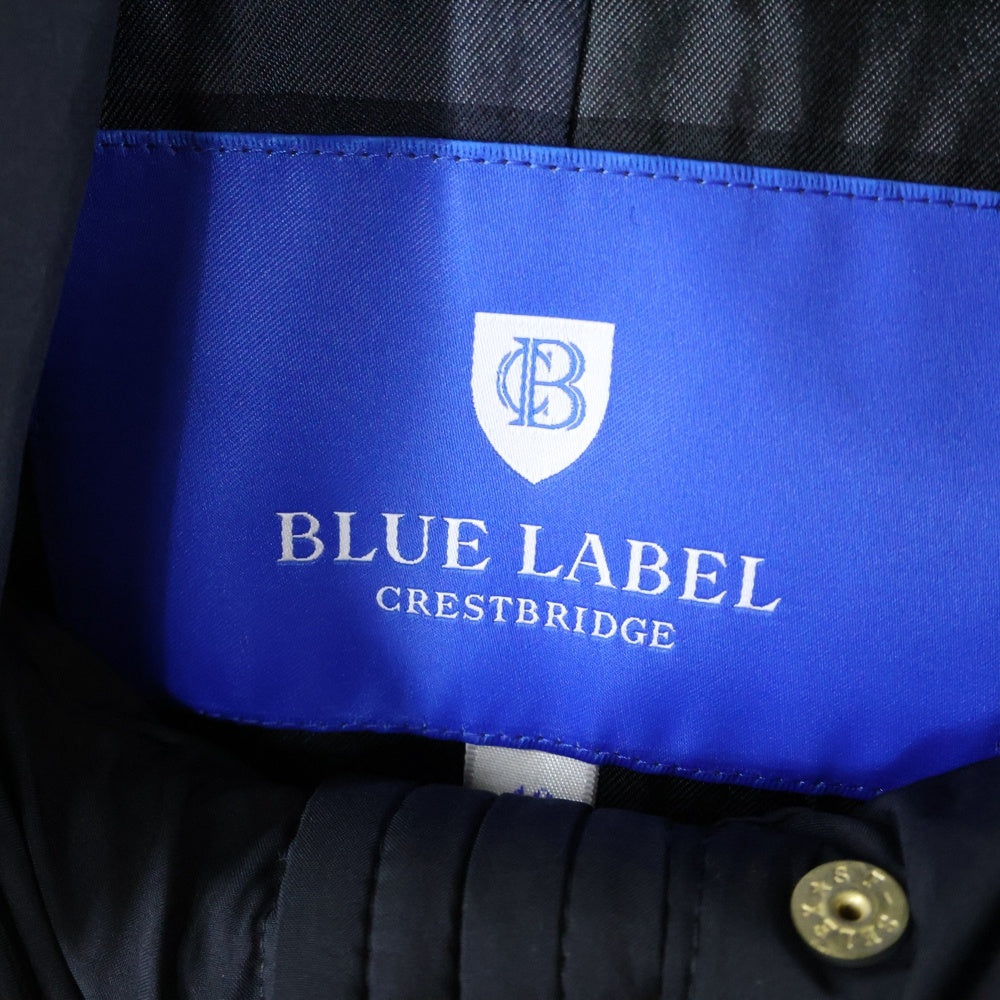 BLUE LABEL CRESTBRIDGE(ブルーレーベルクレストブリッジ) 裏地チェック総柄 フーデッド ジップアップ ダウン ロング ジャケット コート ネイビー 56C02-413-29
