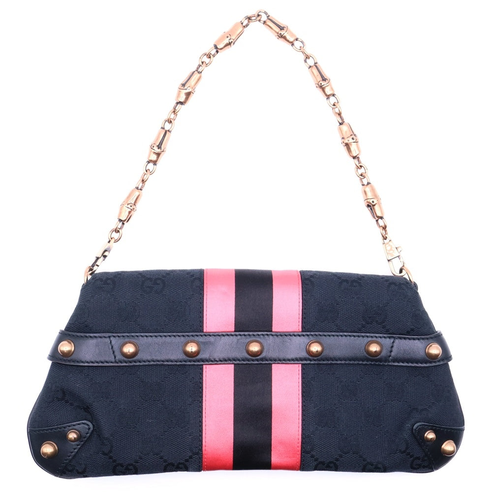 GUCCI(グッチ) GGキャンバス ホースビット チェーンショルダーバッグ ハンドバッグ ブラック×ピンク 限定配色 129497