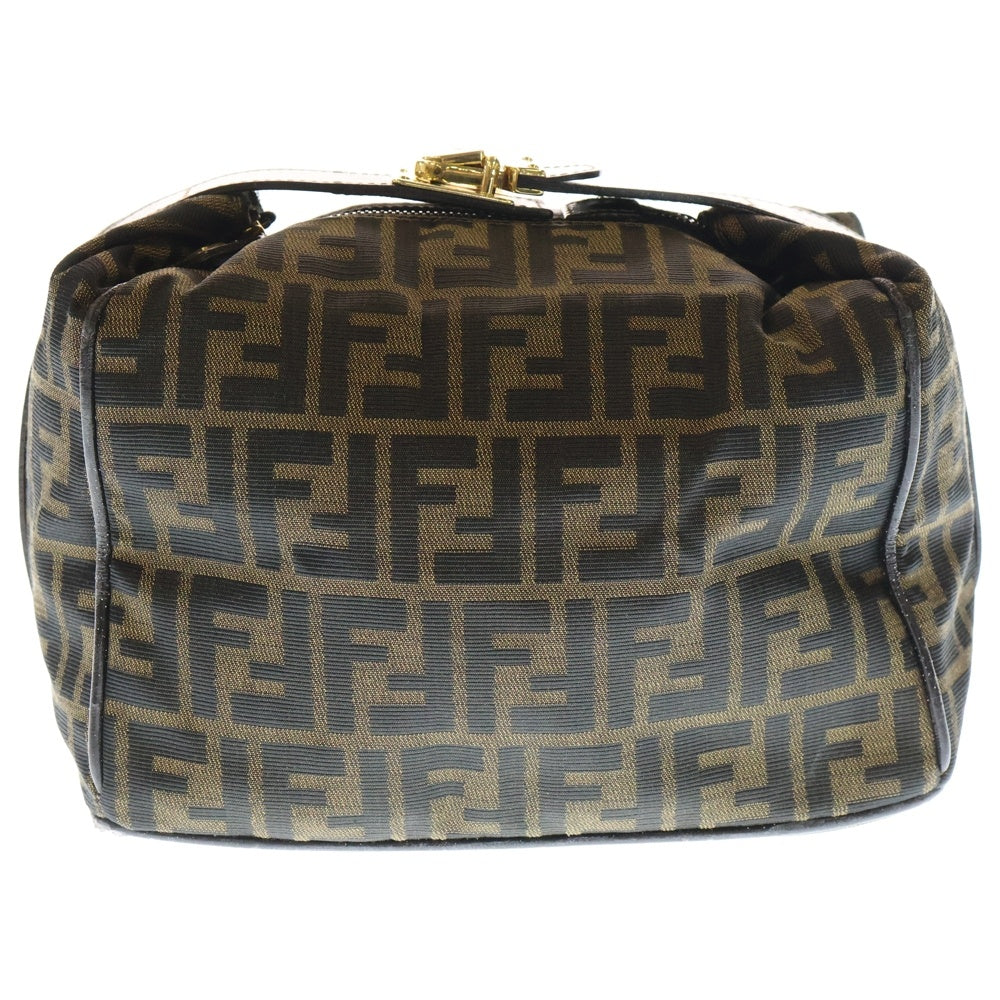 FENDI(フェンディ) FF ズッカ柄 レザー切替キャンバスバニティバッグ ハンドバッグ GD金具 ブラウン