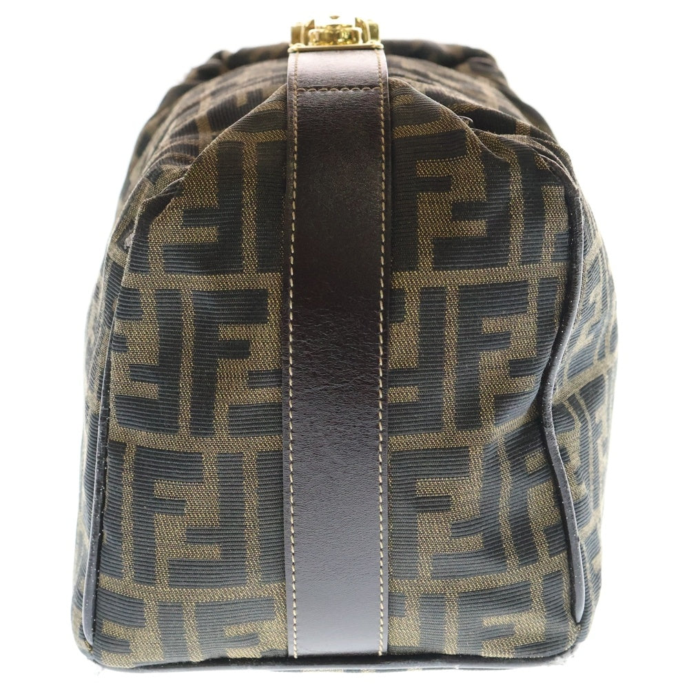 FENDI(フェンディ) FF ズッカ柄 レザー切替キャンバスバニティバッグ ハンドバッグ GD金具 ブラウン