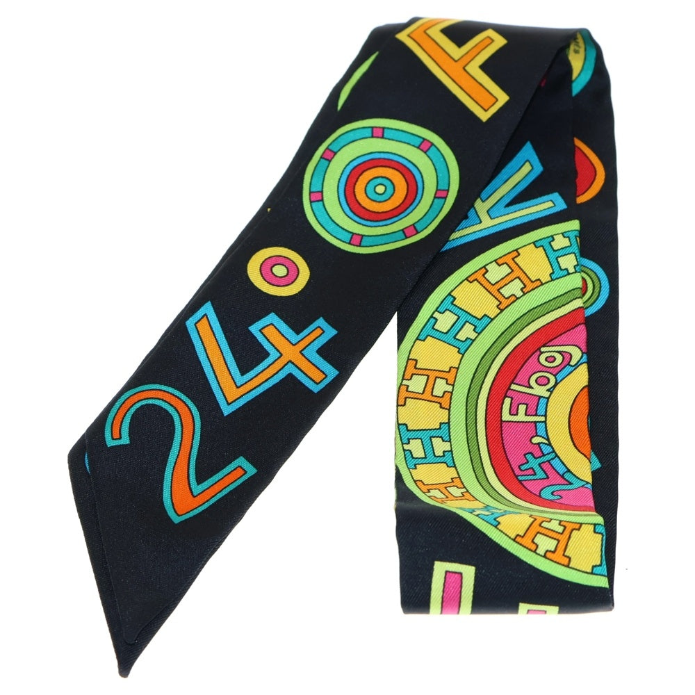 HERMES(エルメス) ツイリー スカーフ 24.Flog ブラック シルク