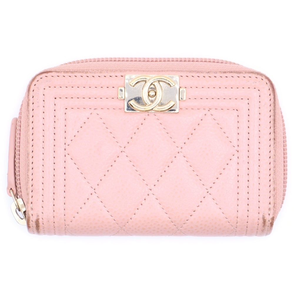 CHANEL(シャネル) ボーイシャネル コインケース 財布 ピンク キャビアスキン ゴールド金具 A80602 レディース