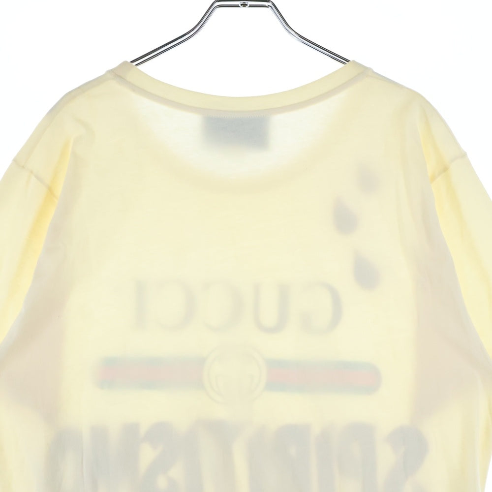 GUCCI(グッチ) SPIRITISMO ビーズ刺繍 ヴィンテージロゴプリント クルーネック 半袖Tシャツ カットソー イエロー 492347 レディース