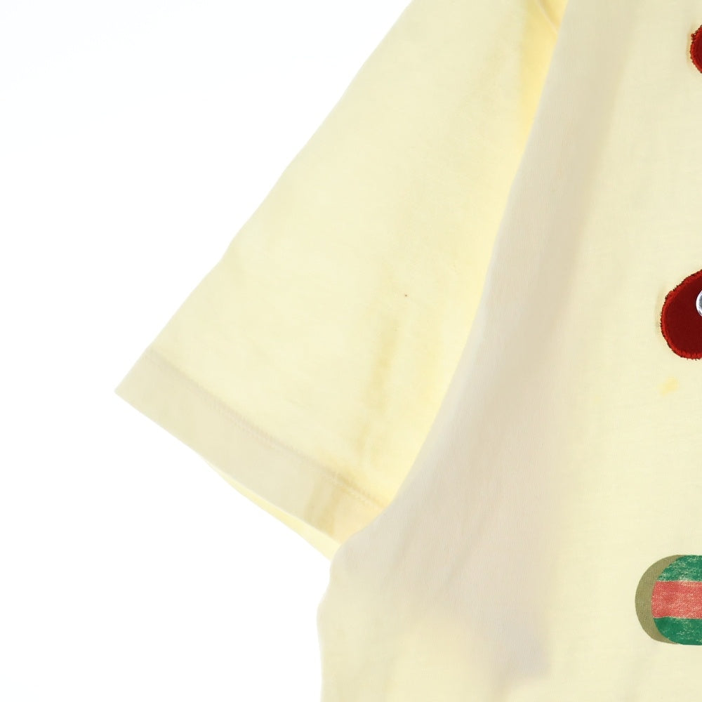 GUCCI(グッチ) SPIRITISMO ビーズ刺繍 ヴィンテージロゴプリント クルーネック 半袖Tシャツ カットソー イエロー 492347 レディース