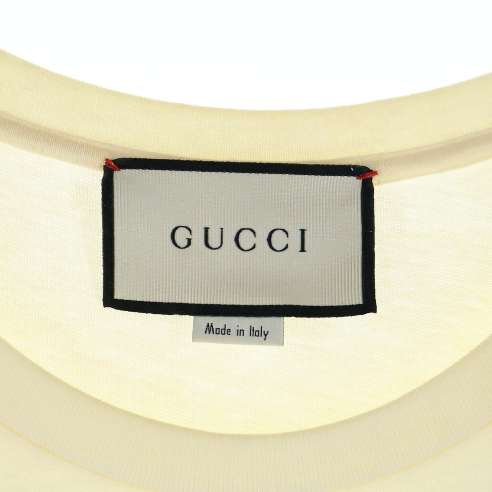 GUCCI(グッチ) SPIRITISMO ビーズ刺繍 ヴィンテージロゴプリント クルーネック 半袖Tシャツ カットソー イエロー 492347 レディース