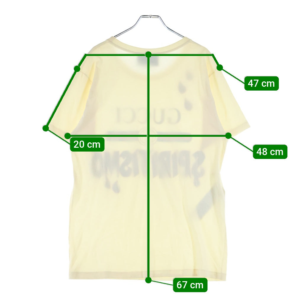 GUCCI(グッチ) SPIRITISMO ビーズ刺繍 ヴィンテージロゴプリント クルーネック 半袖Tシャツ カットソー イエロー 492347