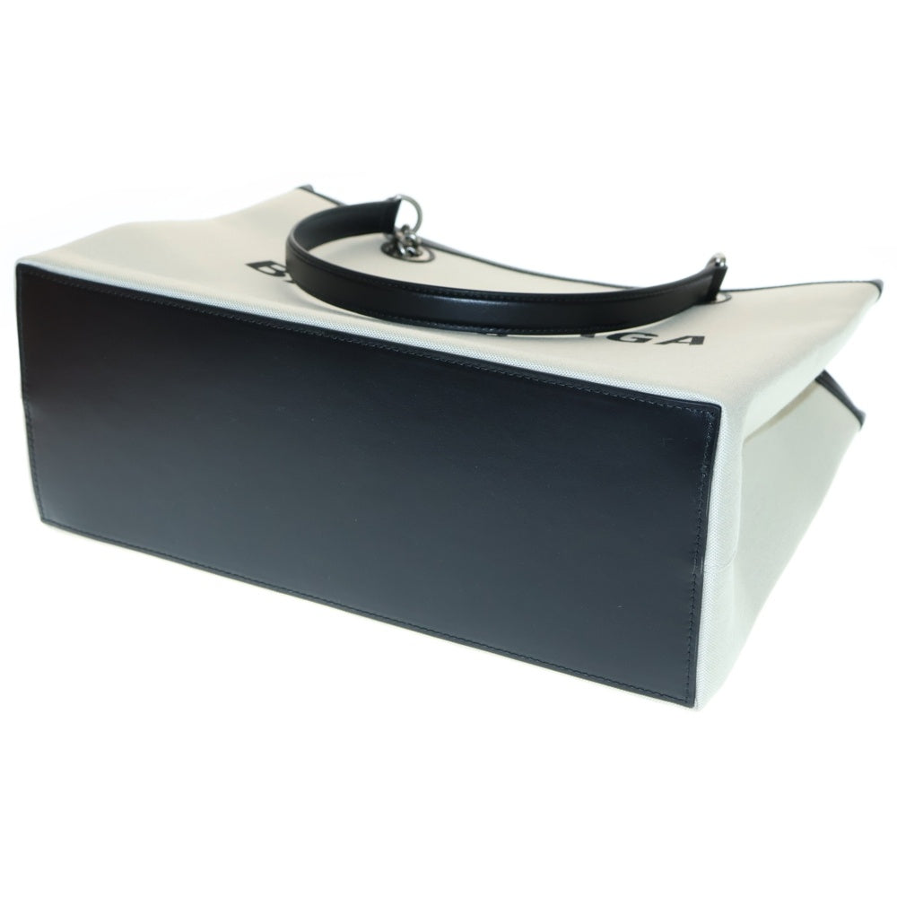 BALENCIAGA(バレンシアガ) デューティフリー トートバッグ ハンドバッグ チェーンバッグ アイボリー×ブラック キャンバス×レザー シルバー金具 759973