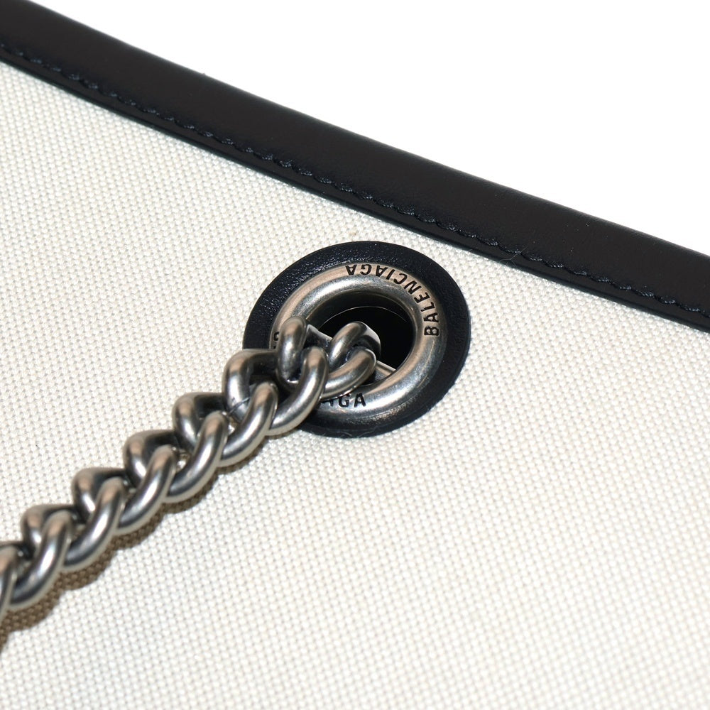 BALENCIAGA(バレンシアガ) デューティフリー トートバッグ ハンドバッグ チェーンバッグ アイボリー×ブラック キャンバス×レザー シルバー金具 759973
