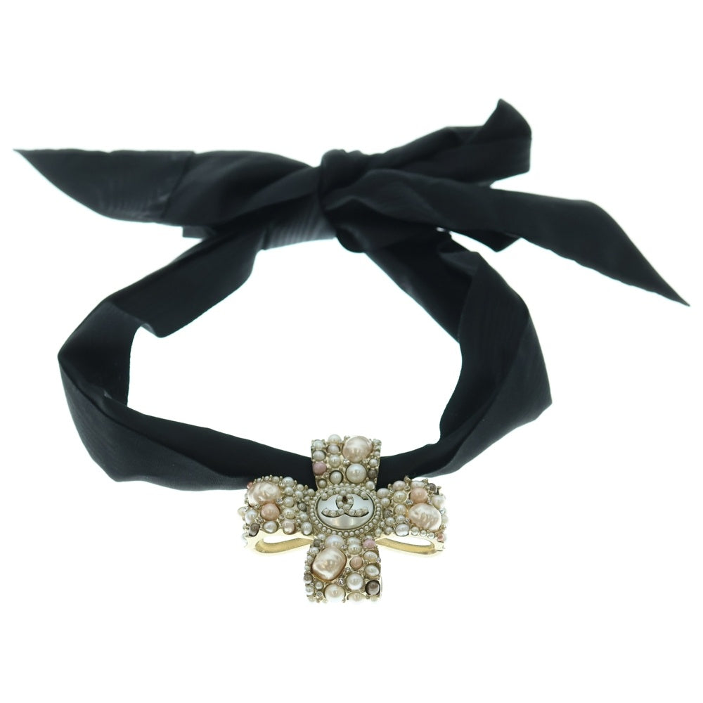 CHANEL(シャネル) ココマーク フェイクパール チョーカー ネックレス ピンク×ゴールド ブラック