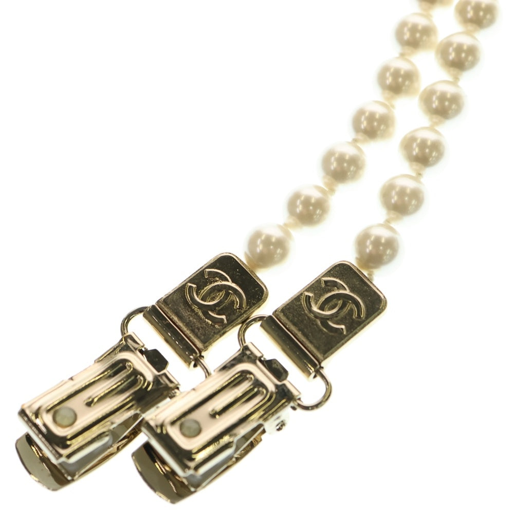 CHANEL(シャネル) ココマーク フェイクパール サスペンダー ブラック×ホワイト A21K ゴールド金具 レディース