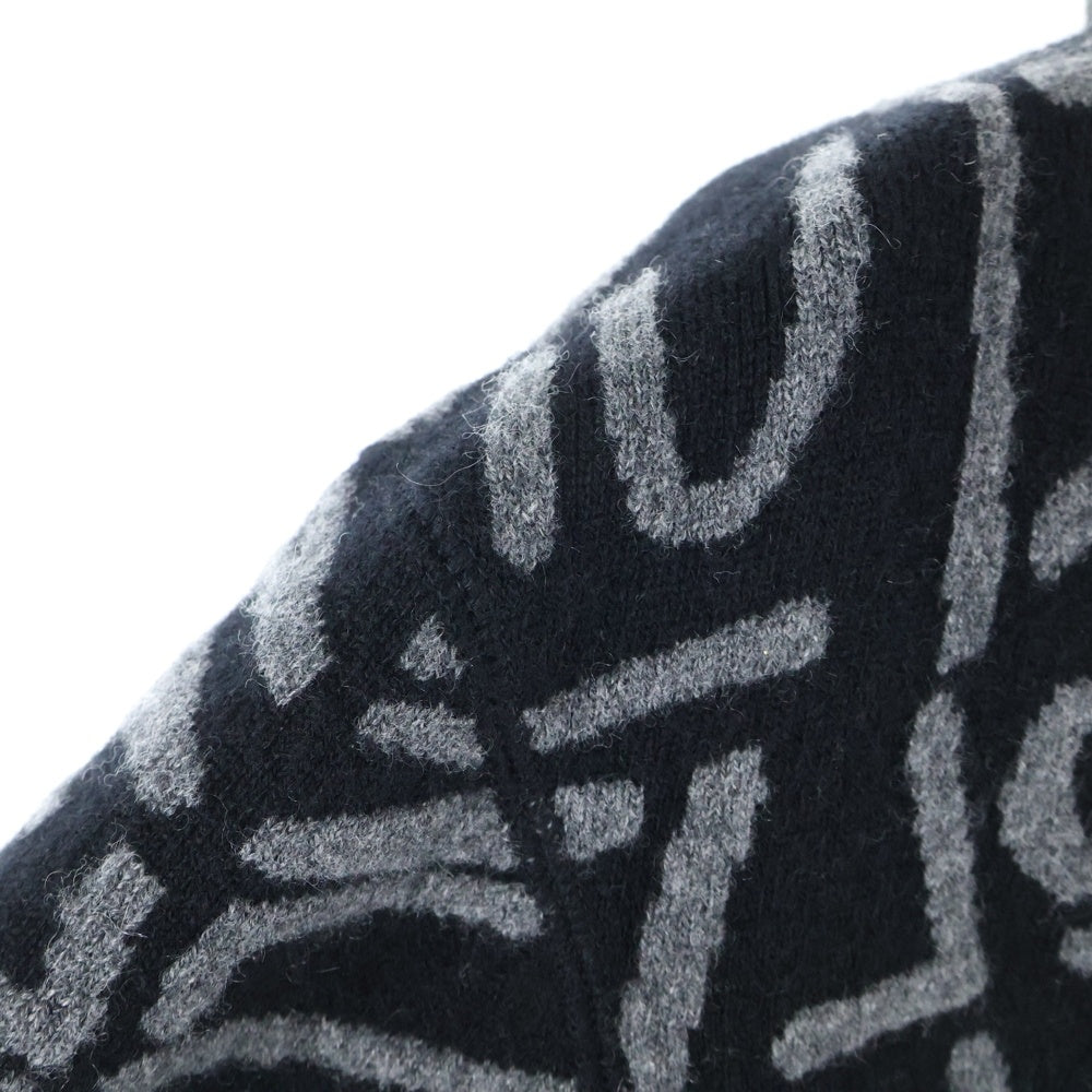 CHANEL(シャネル) ココマークボタン グラフィックロゴ 総柄ジャガード カシミヤ ニット フーデッド ジャケット カーディガン グレー/ブラック レディース P70640K10206