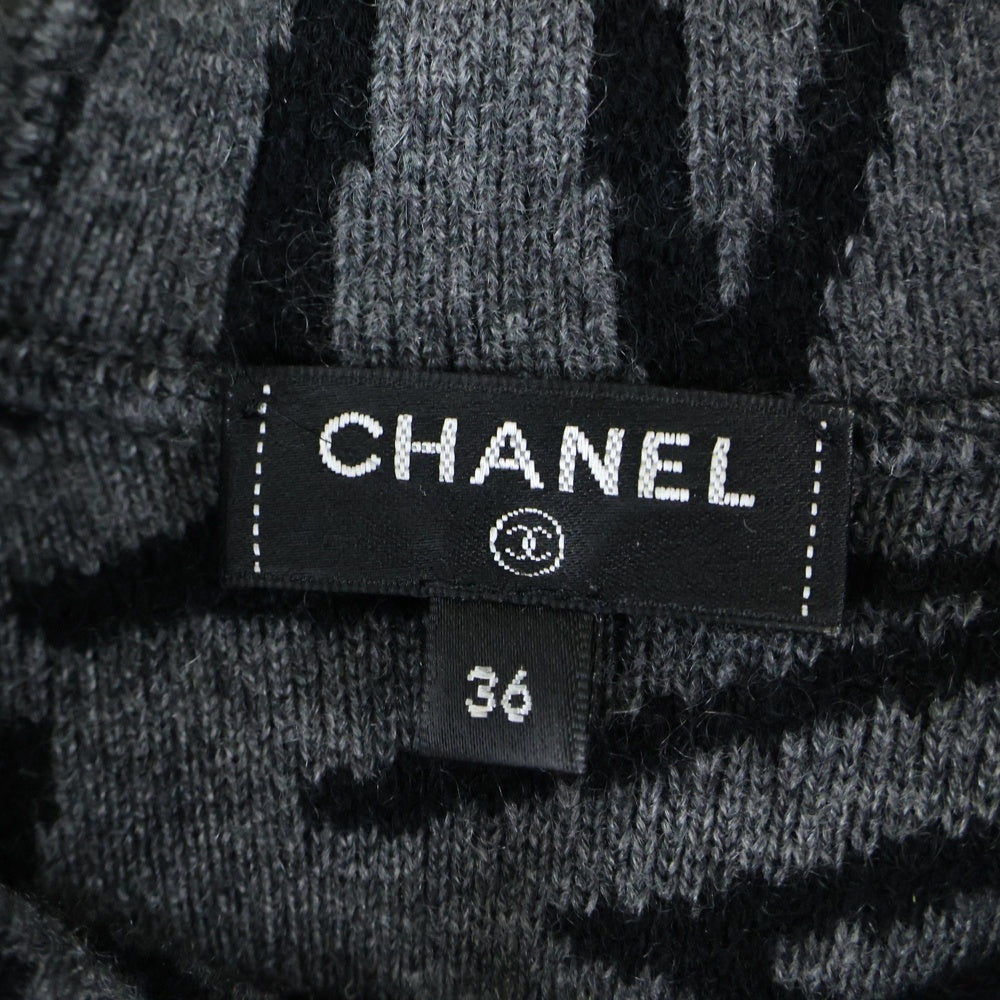 CHANEL(シャネル) ココマークボタン グラフィックロゴ 総柄ジャガード カシミヤ ニット フーデッド ジャケット カーディガン グレー/ブラック レディース P70640K10206