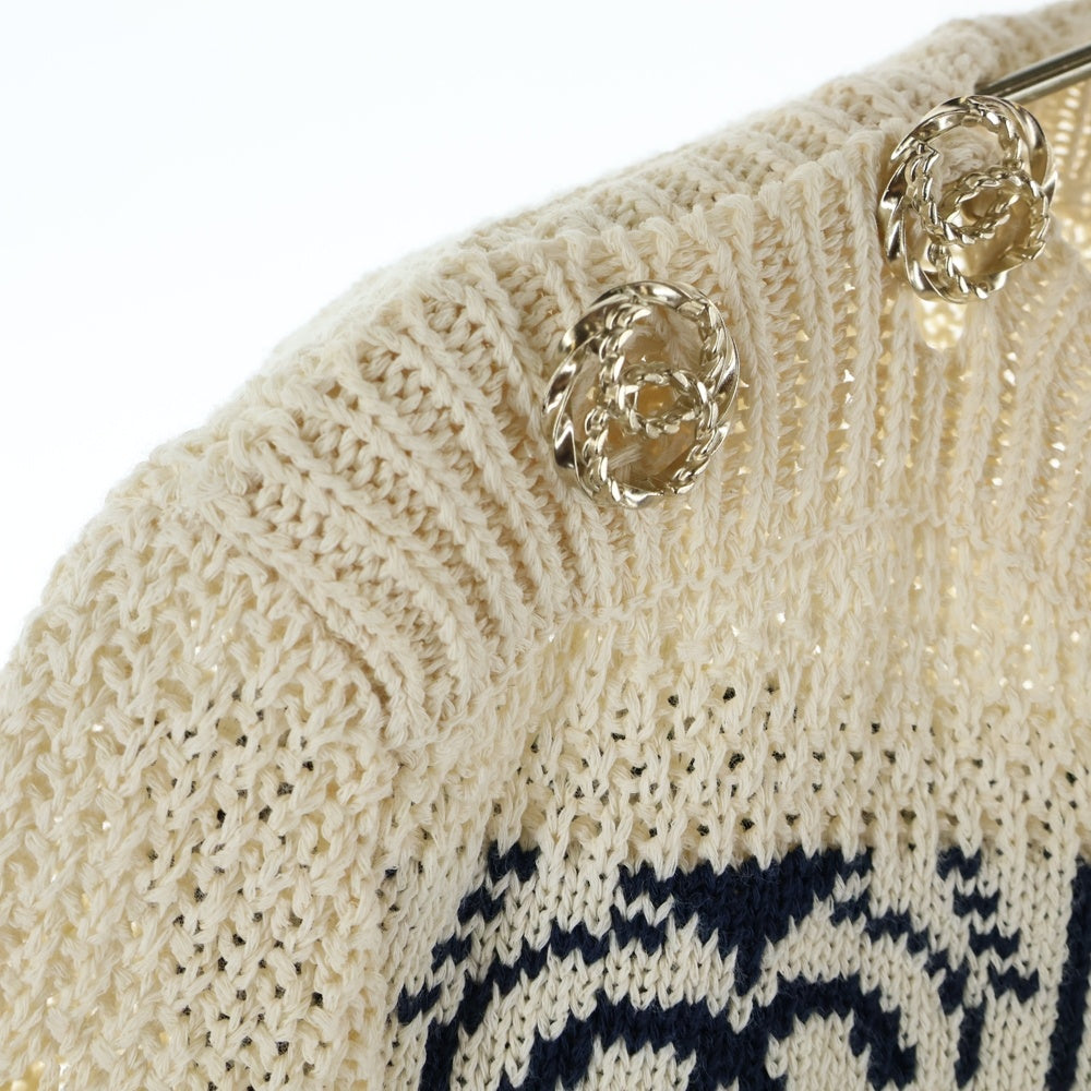 CHANEL(シャネル) 20P スプリングコレクション ココマークボタン コットン ペーパー プルオーバー 長袖 ニット セーター ホワイト/ネイビー レディース P63046K48844