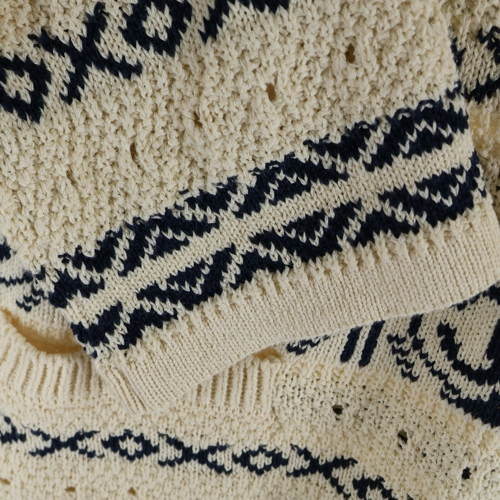 CHANEL(シャネル) 20P スプリングコレクション ココマークボタン コットン ペーパー プルオーバー 長袖 ニット セーター ホワイト/ネイビー レディース P63046K48844