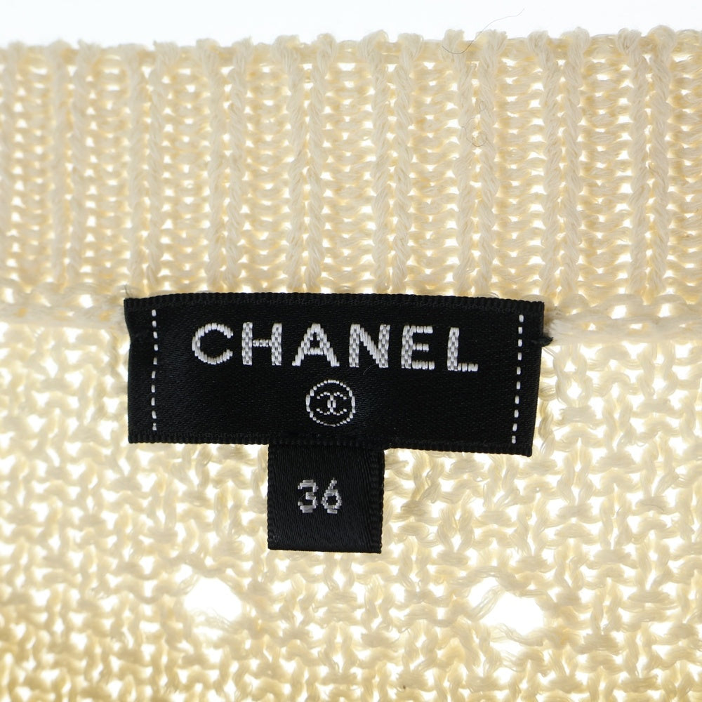 CHANEL(シャネル) 20P スプリングコレクション ココマークボタン コットン ペーパー プルオーバー 長袖 ニット セーター ホワイト/ネイビー レディース P63046K48844