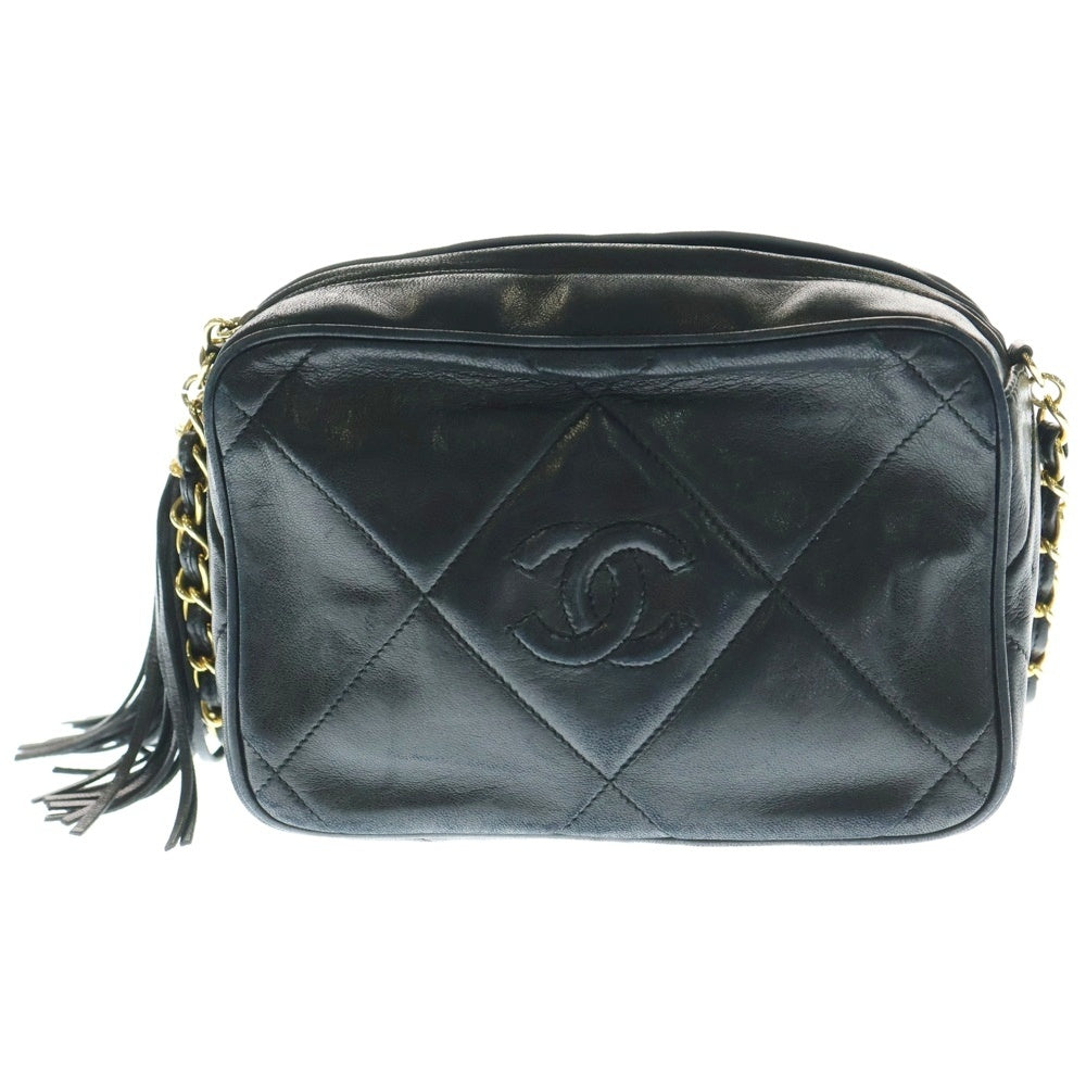 CHANEL(シャネル) ココマーク フリンジ チェーンショルダーバッグ ミニバッグ ブラック ラムスキン ゴールド金具