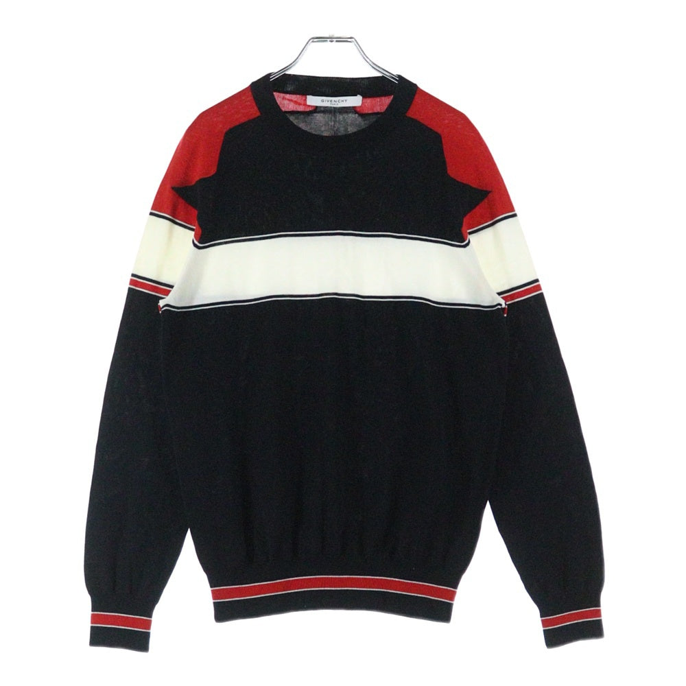 GIVENCHY(ジバンシィ) 16SS Ready to Wear レディ トゥ ウェア スター ラグランスリーブ コットン クルーネック プルオーバー 長袖ニット セーター ブラック/レッド 16S 7502 501