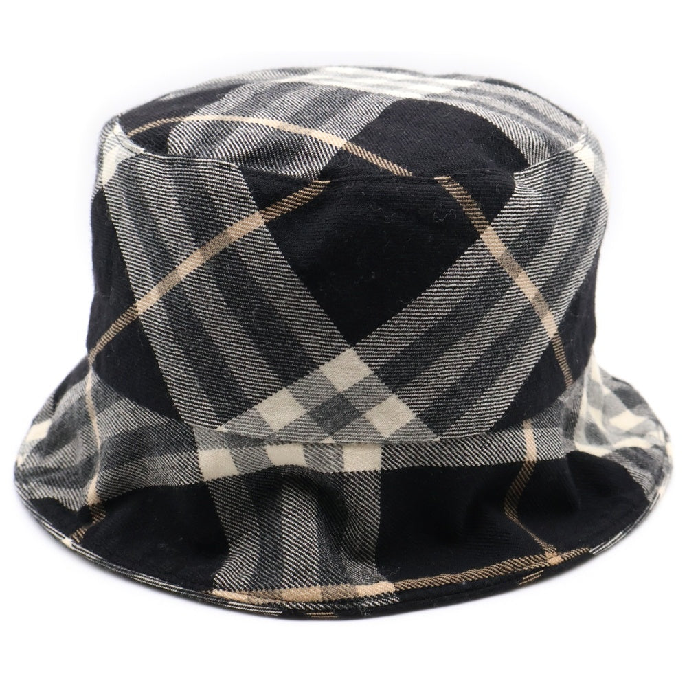 BURBERRY BLUE LABEL(バーバリーブルーレーベル) ロゴ刺繍 バーバリーチェックリバーシブルバケットハット 帽子 ブラック/ベージュ