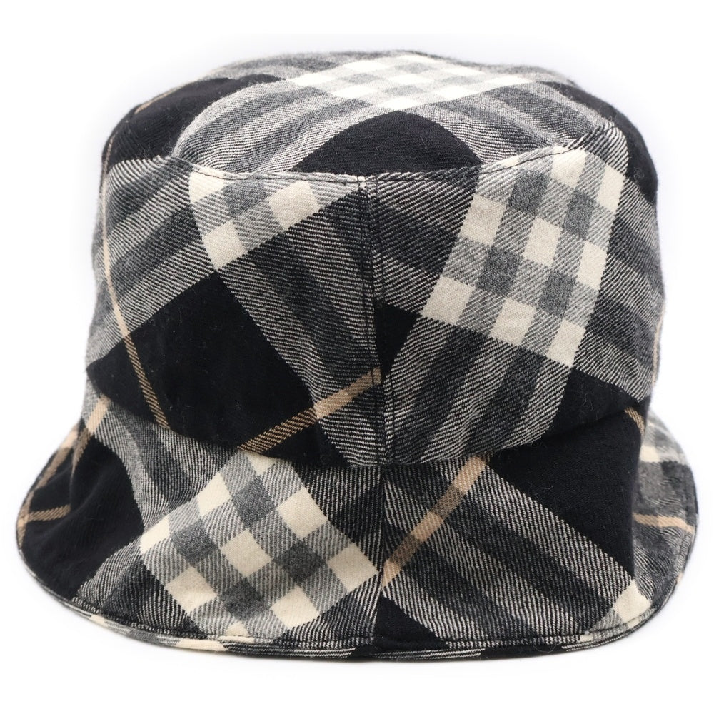 BURBERRY BLUE LABEL(バーバリーブルーレーベル) ロゴ刺繍 バーバリーチェックリバーシブルバケットハット 帽子 ブラック/ベージュ