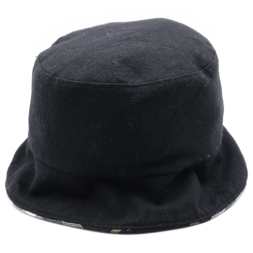 BURBERRY BLUE LABEL(バーバリーブルーレーベル) ロゴ刺繍 バーバリーチェックリバーシブルバケットハット 帽子 ブラック/ベージュ