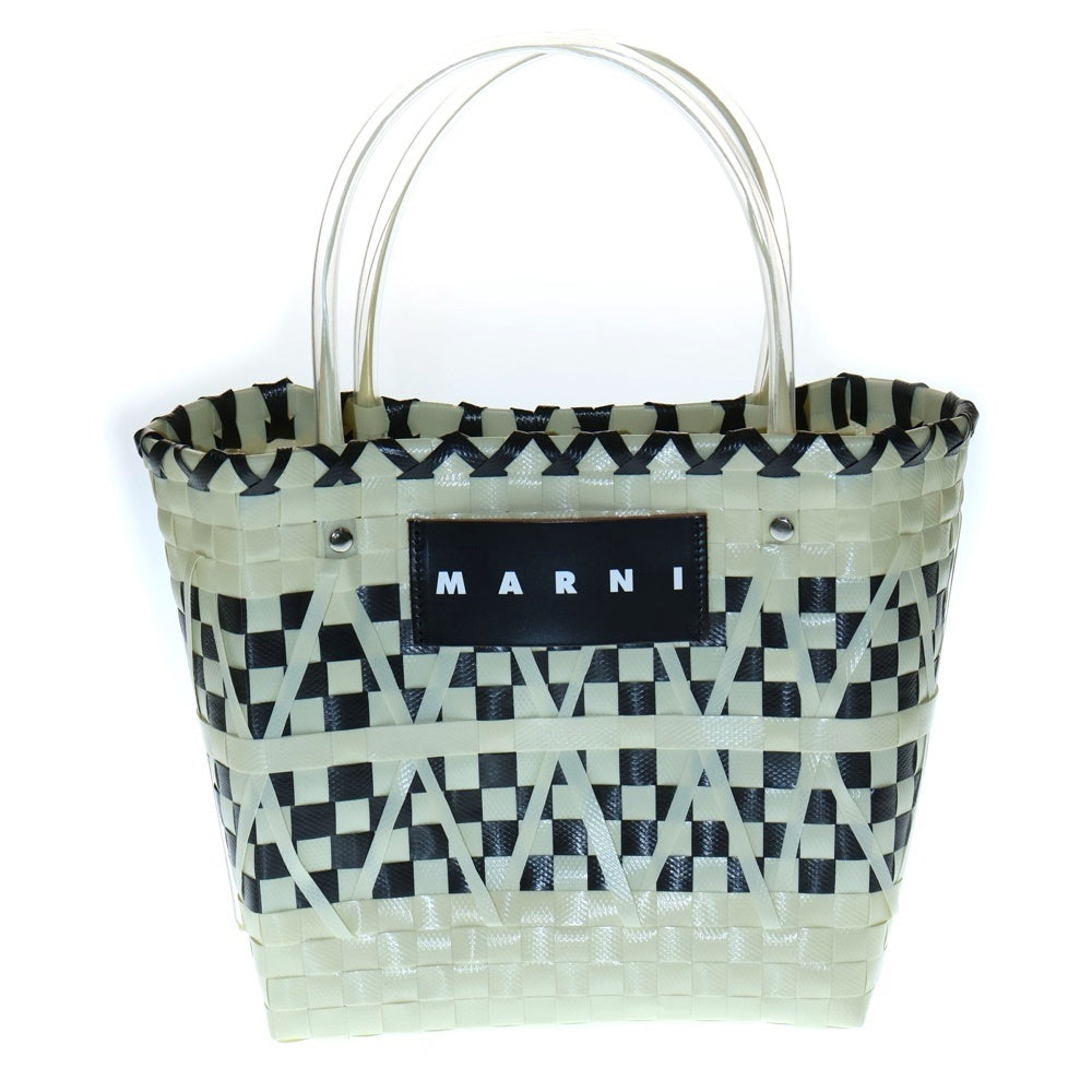 MARNI(マルニ) MARKET STENCIL BAG マーケット ステンシル レザーロゴパッチ カゴ ハンド トートバッグ ホワイト/ブラック レディース SHMH0067A0RF081
