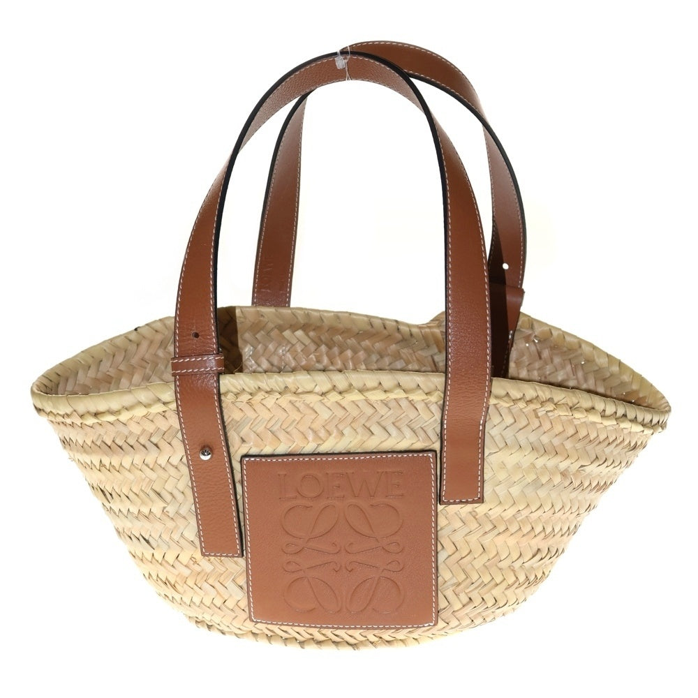 LOEWE(ロエベ) カゴバッグ ハンドバッグ ミニトートバッグ ブラウン×ベージュ ラフィア×レザー アナグラムレザーパッチ