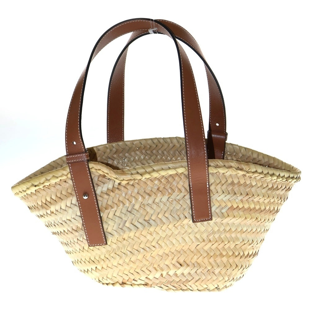 LOEWE(ロエベ) カゴバッグ ハンドバッグ ミニトートバッグ ブラウン×ベージュ ラフィア×レザー アナグラムレザーパッチ