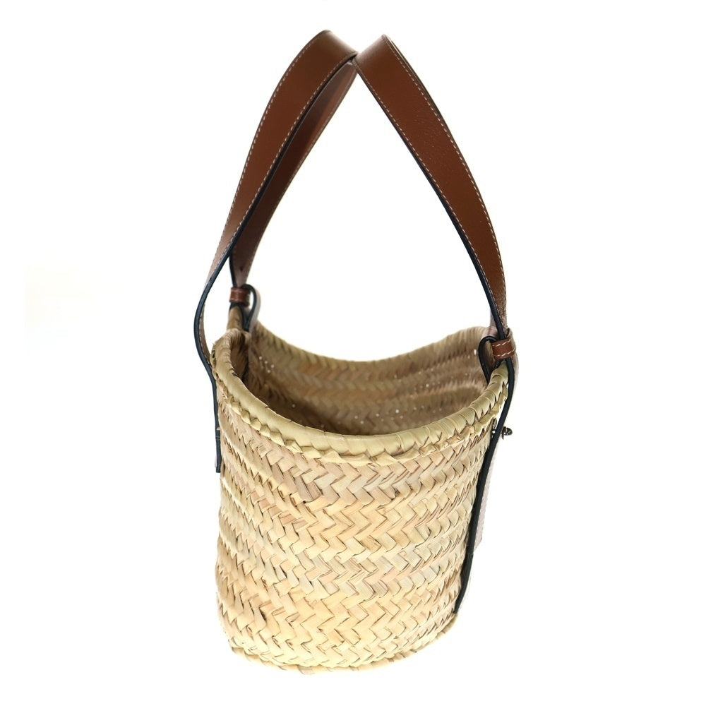 LOEWE(ロエベ) カゴバッグ ハンドバッグ ミニトートバッグ ブラウン×ベージュ ラフィア×レザー アナグラムレザーパッチ