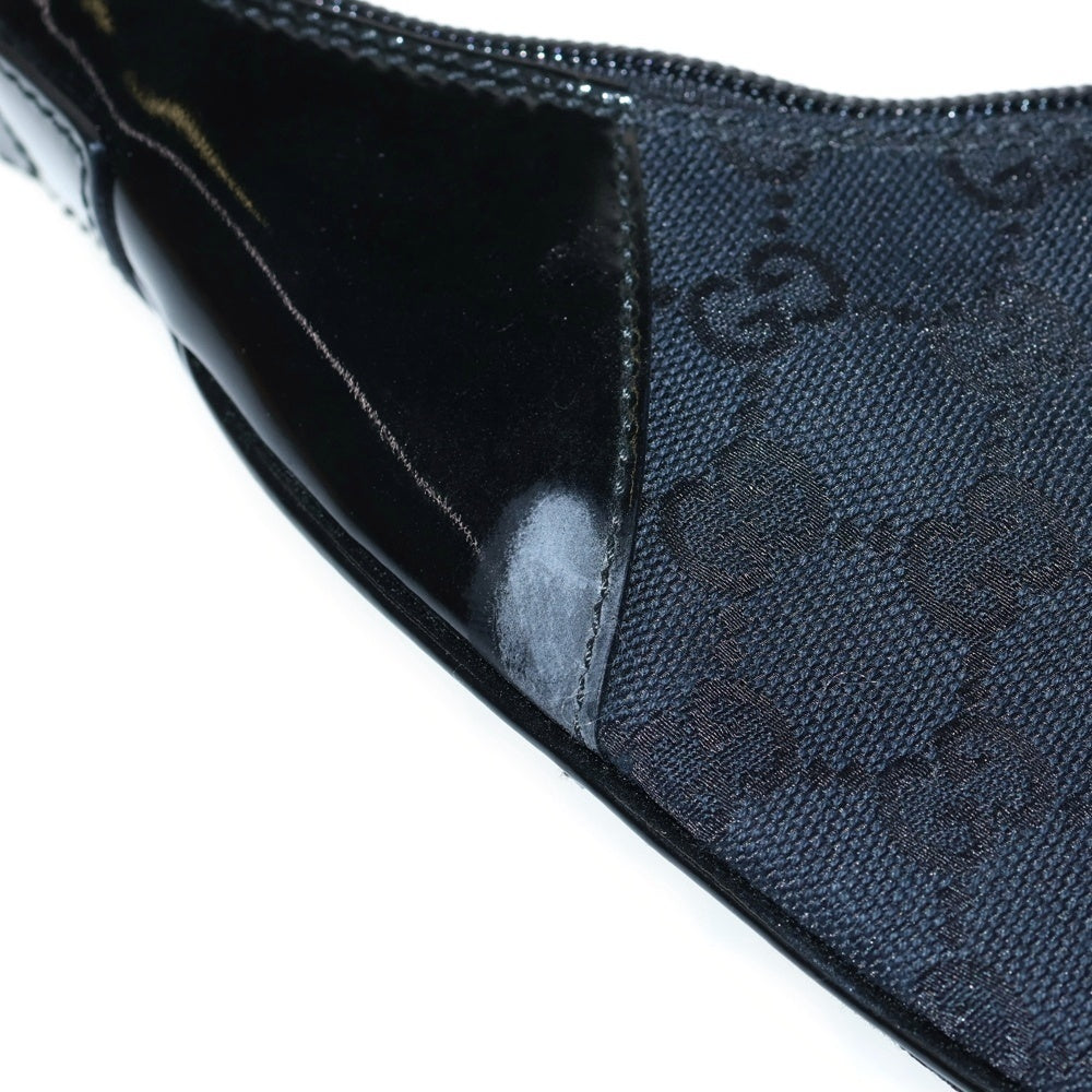 GUCCI(グッチ) GGキャンバス ワンショルダーバッグ ハンドバッグ ブラック×ネイビー レザー×キャンバス ゴールド金具 001・4158