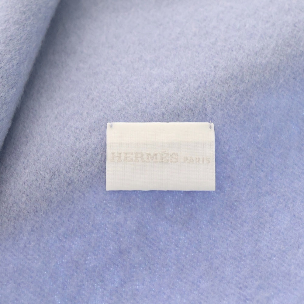 HERMES(エルメス) パンチングHロゴ フリンジ付カシミヤマフラー ブルー