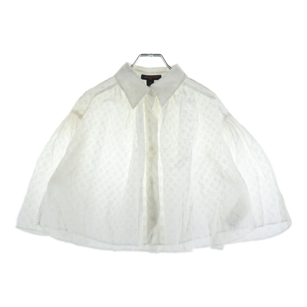 LOUIS VUITTON(ルイヴィトン) 24AW モノグラム総柄 シアー ギャザーデザイン ワイド ハーフスリーブ ブラウス シャツ ホワイト レディース RW242WW UM7 FRBL32