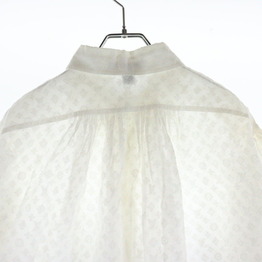 LOUIS VUITTON(ルイヴィトン) 24AW モノグラム総柄 シアー ギャザーデザイン ワイド ハーフスリーブ ブラウス シャツ ホワイト レディース RW242WW UM7 FRBL32