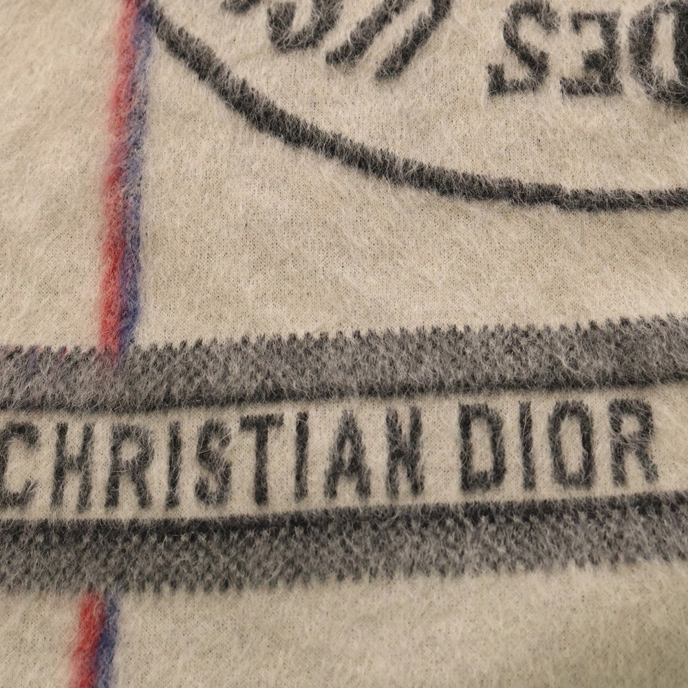Christian Dior(クリスチャンディオール) ロゴ モヘア リバーシブル マフラー ホワイト