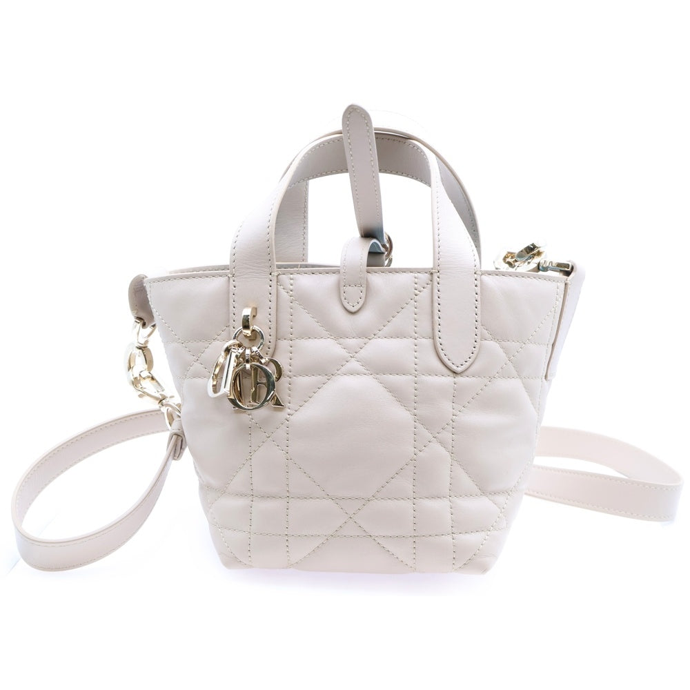 Christian Dior(クリスチャンディオール) トゥジュール バーティカル マクロカナージュ ナノ レザー 2WAY ハンド ショルダー トートバッグ ゴールド金具 ベージュ