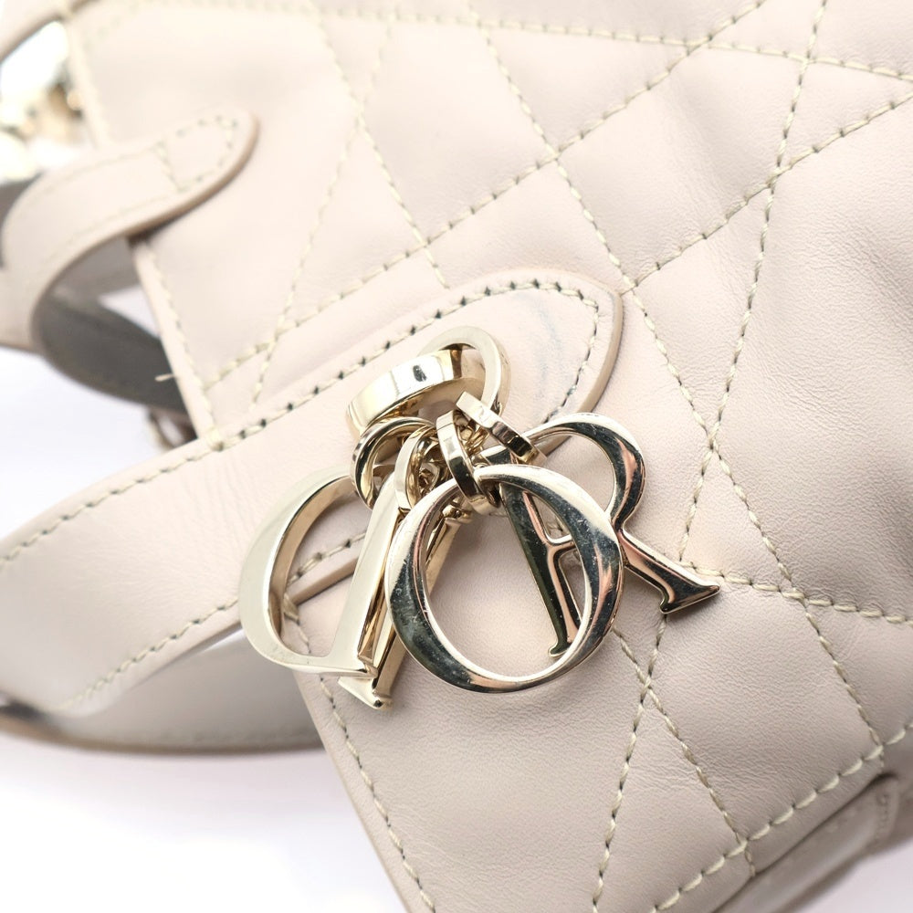 Christian Dior(クリスチャンディオール) トゥジュール バーティカル マクロカナージュ ナノ レザー 2WAY ハンド ショルダー トートバッグ ゴールド金具 ベージュ