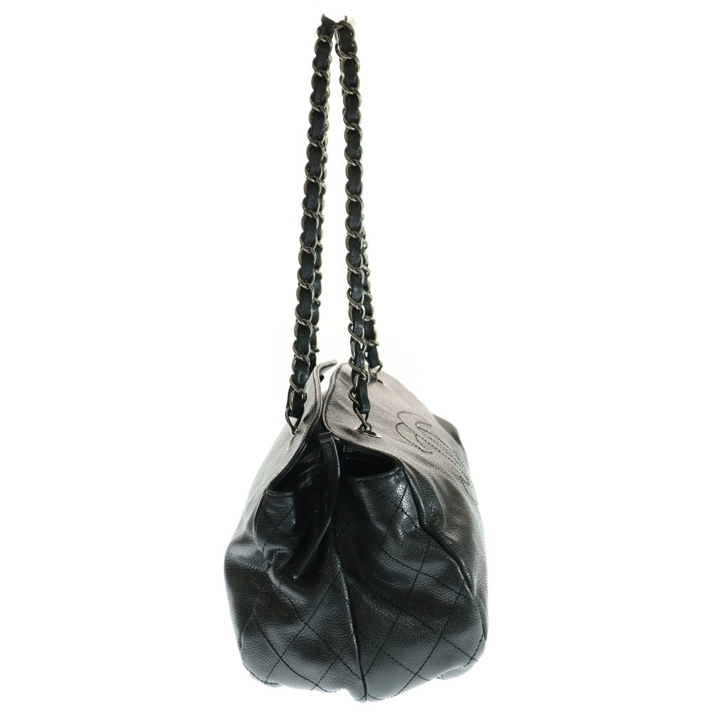 CHANEL(シャネル) マトラッセ ココマーク ソフトキャビアスキン レザー チェーン ショルダーバッグ シルバー金具 ブラック 13番台