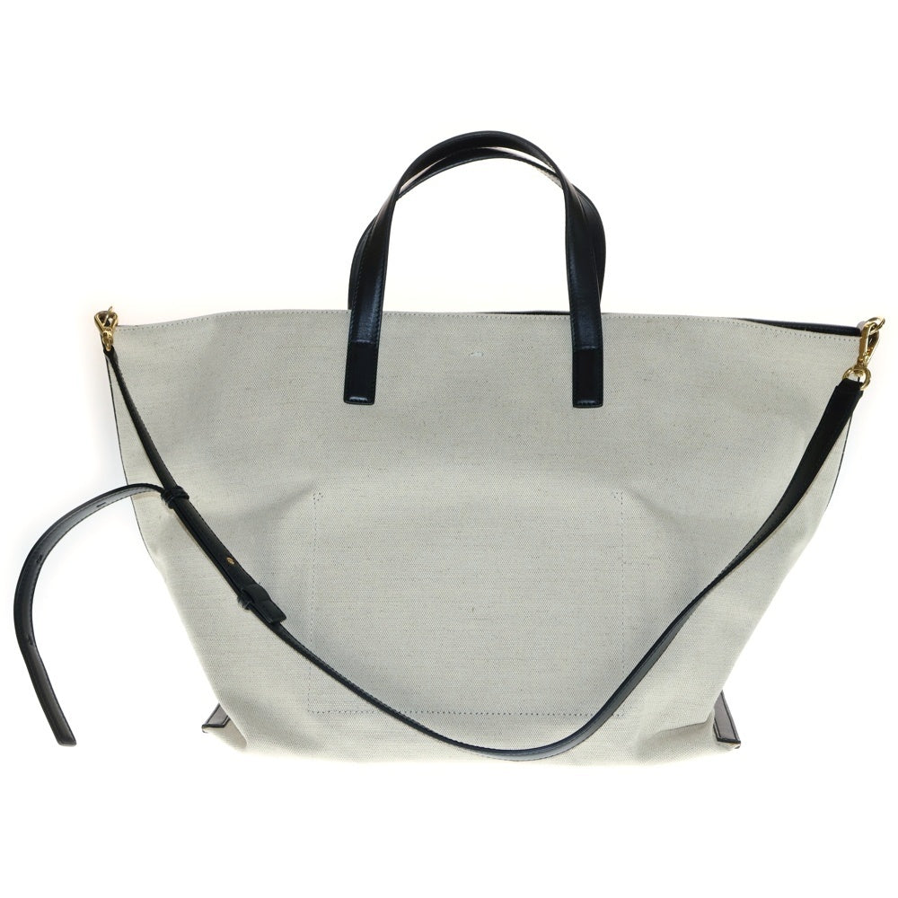 JIL SANDER(ジルサンダー) ワンダースクエア 2WAYバッグ トートバッグ ハンドバッグ ショルダーバッグ キャンバス×レザー アイボリー×ブラック ゴールド金具