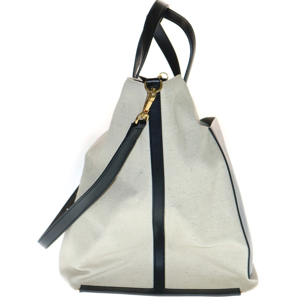 JIL SANDER(ジルサンダー) ワンダースクエア 2WAYバッグ トートバッグ ハンドバッグ ショルダーバッグ キャンバス×レザー アイボリー×ブラック ゴールド金具