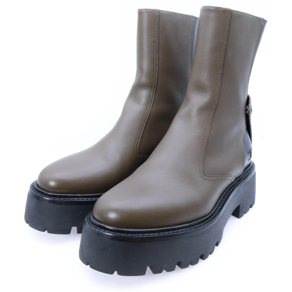 CELINE(セリーヌ) トリオンフロゴ バイカラー レザー バルキー バックジップ 厚底 ハイカット ショートブーツ ブラウン/ブラック レディース BE0292