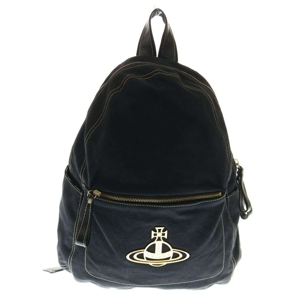 Vivienne Westwood(ヴィヴィアンウエストウッド) オーブ レザー切替キャンバスバックパック リュック ブラック/ゴールド