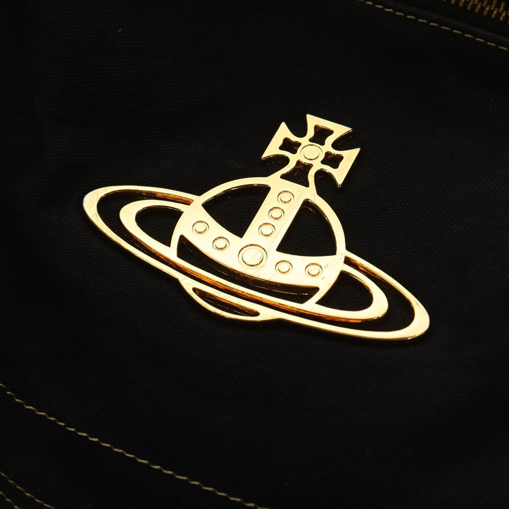 Vivienne Westwood(ヴィヴィアンウエストウッド) オーブ レザー切替キャンバスバックパック リュック ブラック/ゴールド