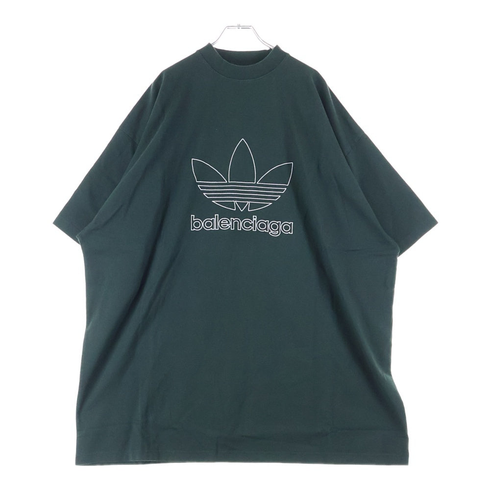 BALENCIAGA(バレンシアガ) ×adidas アディダス トレフォイル ロゴ刺繍 クルーネック オーバーサイズ 半袖Tシャツ カットソー グリーン 723976