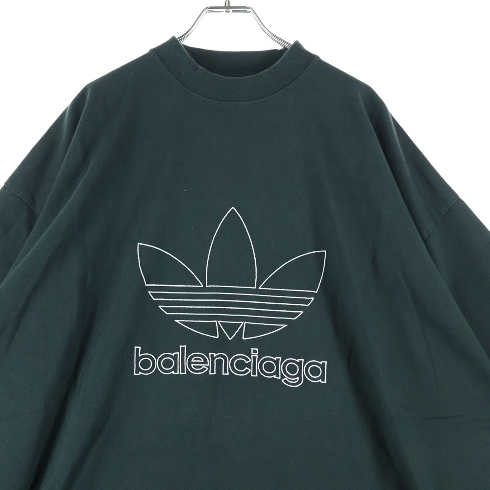 BALENCIAGA(バレンシアガ) ×adidas アディダス トレフォイル ロゴ刺繍 クルーネック オーバーサイズ 半袖Tシャツ カットソー グリーン 723976