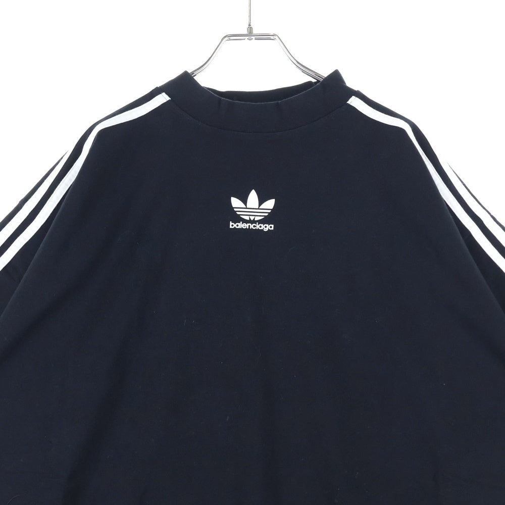 BALENCIAGA(バレンシアガ) ×adidas アディダス トレフォイル ロゴプリント 3ストライプ ライン 半袖Tシャツ カットソー ブラック 739101