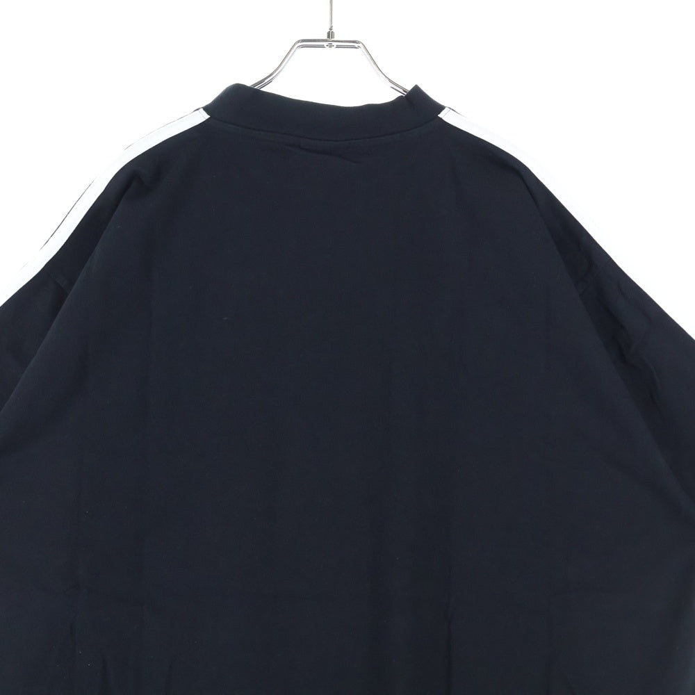 BALENCIAGA(バレンシアガ) ×adidas アディダス トレフォイル ロゴプリント 3ストライプ ライン 半袖Tシャツ カットソー ブラック 739101